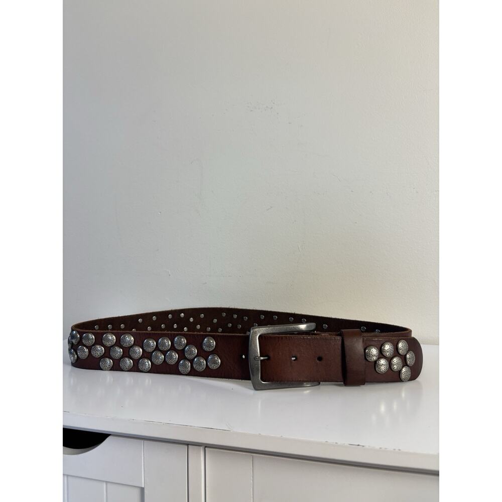 Y2K Bed Stu Hewitt Brown Leather Concho Studded Belt Boho Western Large 38